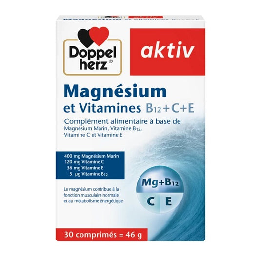 Magnésium et Vitamines B12+C+E, 30 comprimés - Doppelherz aktiv