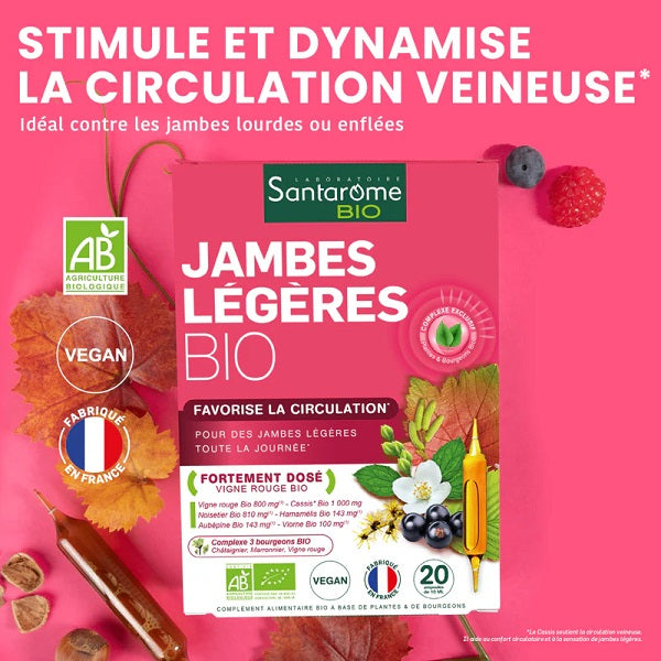 Jambes Légères Bio, 20 ampoules - SANTAROME BIO