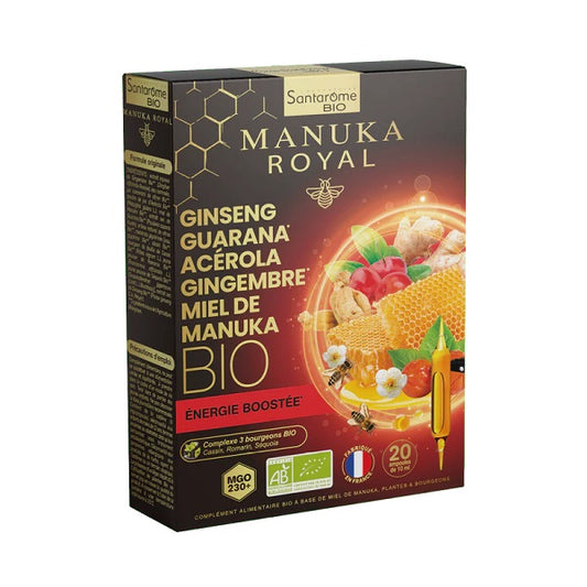 Ginseng Guarana Acérola Gingembre Miel de Manuka Bio, 20 ampoules - SANTAROME BIO