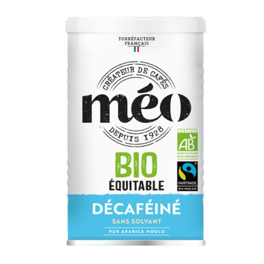 Café moulu Biologique Equitable Boite Métal Décaféiné, 250g - MÉO