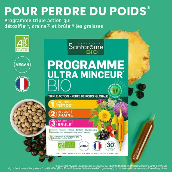 Programme Ultra Minceur Bio, 30 ampoules - SANTAROME BIO