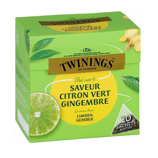 Infusion thé vert citron vert, gingembre, 20 sachets - TWININGS