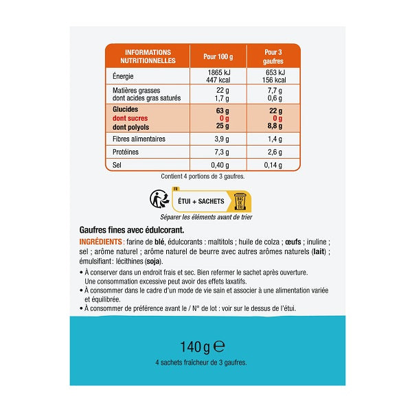 Biscuits sans sucres Fines Gaufres, 140g - KARÉLÉA