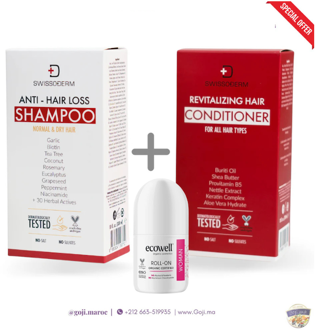 Pack TRIO Shampoing et après-Shampoing anti-chute Cheveux Normaux à Secs (NORMAL HAIR ) +Déodorants BIO pour femme